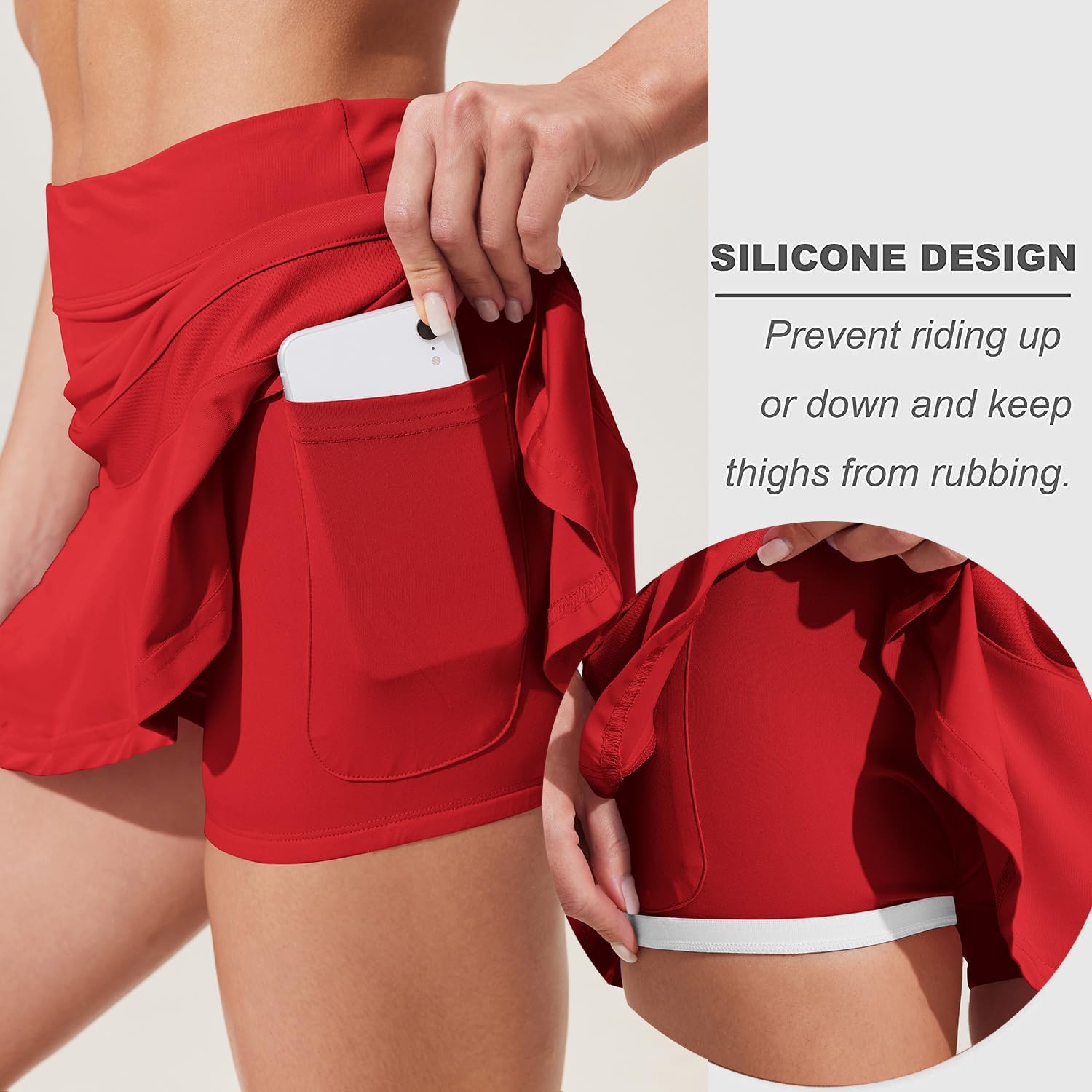 Ekouaer Womens Tennis Skirt Pleated Athletic Skort with Pocket Anti-Slip Strip High Waisted Ruffle Golf Skirts Workout Casual - Image 4