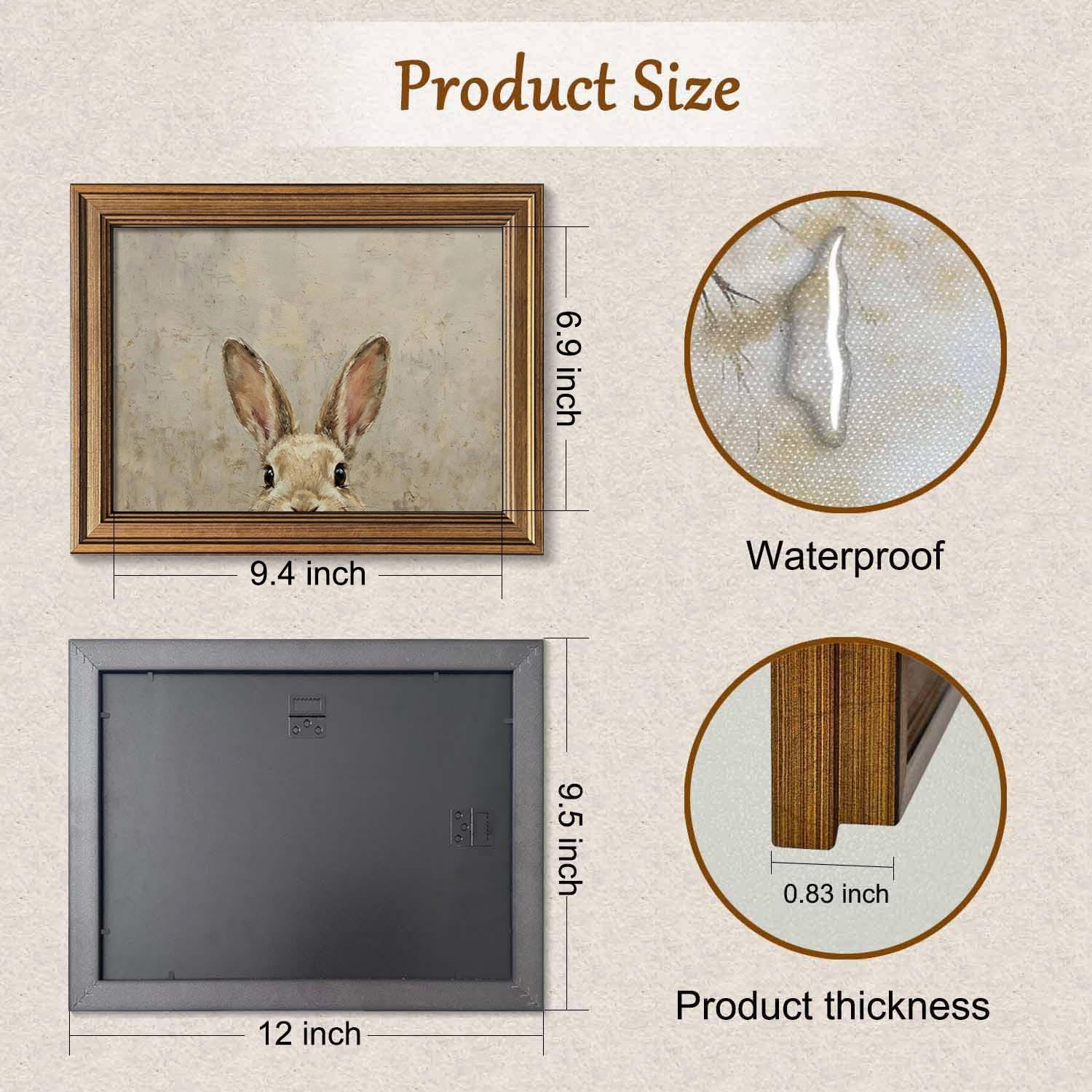 Wemandh Gold Framed Vintage Easter Bunny Wall Art - Muted Spring Rabbit Oil Painting Print, Farmhouse Easter Wall Decor, Rustic Cottagecore Animal Picture for Shelf, Mantle & Holiday Home Decor (Framed, 9.5'' x 12'') — view 2