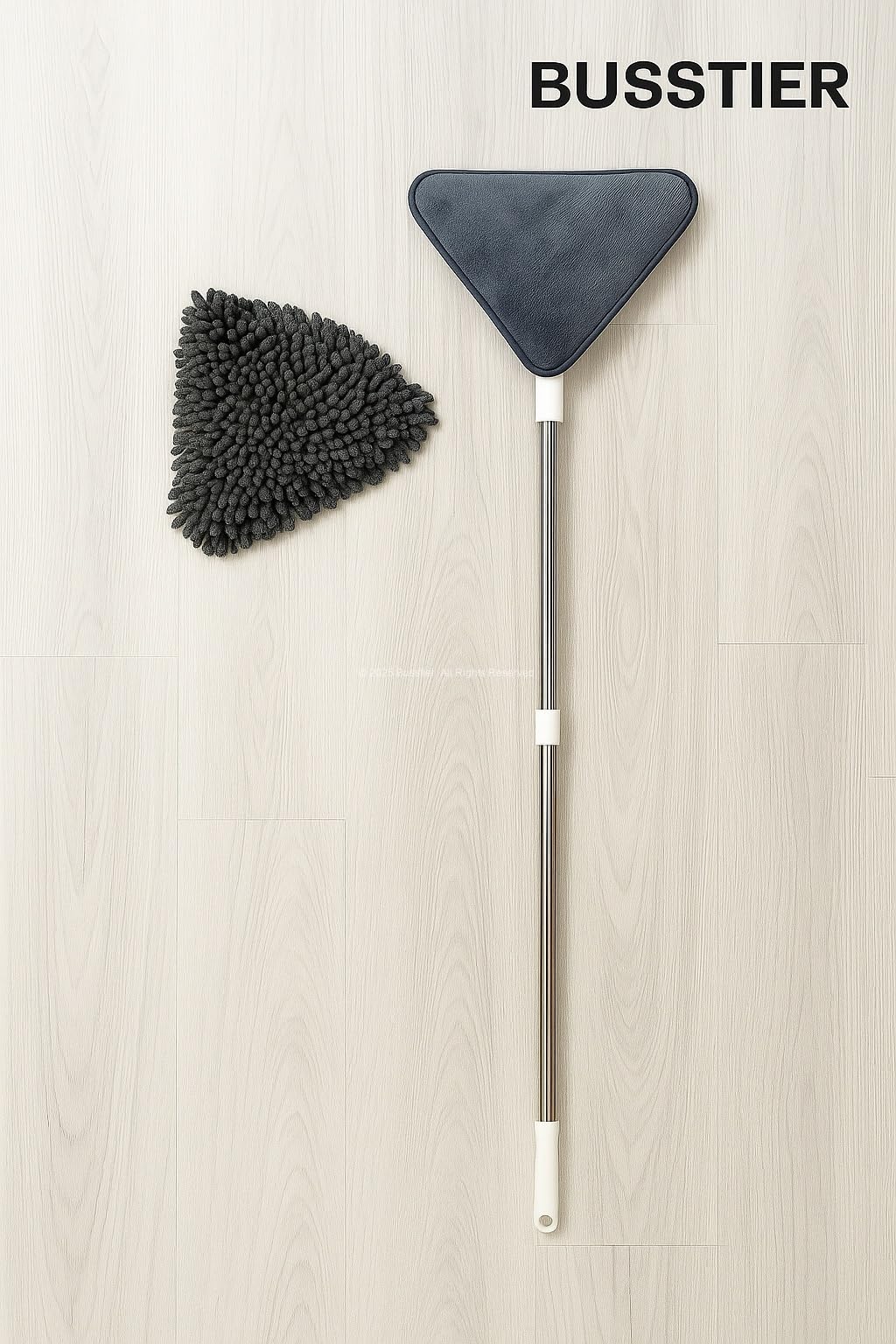 Busstier Üçgen Duvar Yüzey Temizlik Mopu, Boyu Ayarlanabilir, 2’li Bezli, 150 cm Sap, Özel Mikrofibe