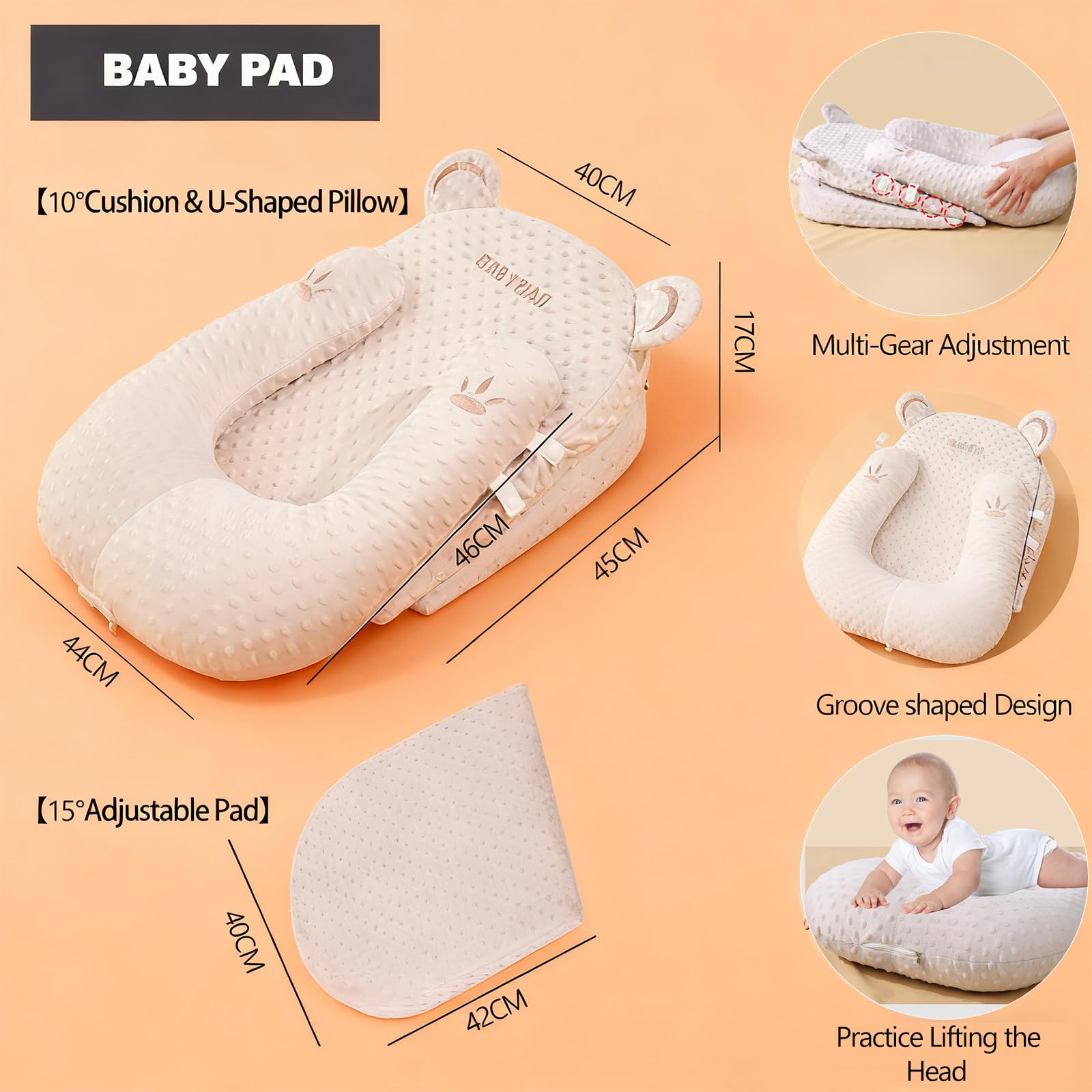 Cuscino Per Allattamento, Cuscino multifunzionale anti-reflusso, Cuscino Maternità per Allattamento Lavabile, Cuscino per allattamento per l'allattamento al biberon, cuscino regolabile a forma di U