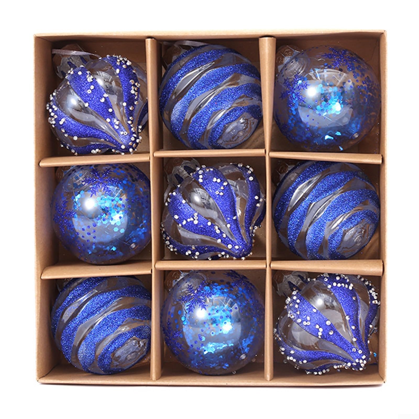 Boules de Noël bleues incassables et multicolores lot de 9 ornements