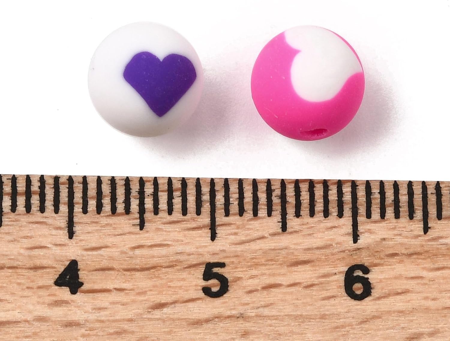 KitBeads 500Pcs 8MM Round with Heart Pattern Polymer Clay Beads Colorful Bubblegum Spacer Beads for Jewelry Making Bracelets Earring Keychains Pens Crafts
