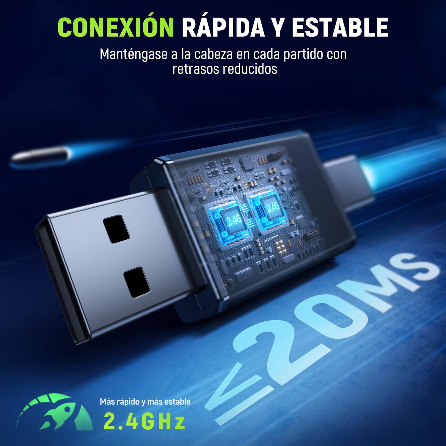 Tatybo Cascos Gaming Inalámbricos para PC/Ps5/Ps4, Auriculares Gaming Inalámbricos con 2,4 GHz+Bluetooth 5,3 Modo Dual, 7.1 Sonido Envolvente, Duración 40Hr+