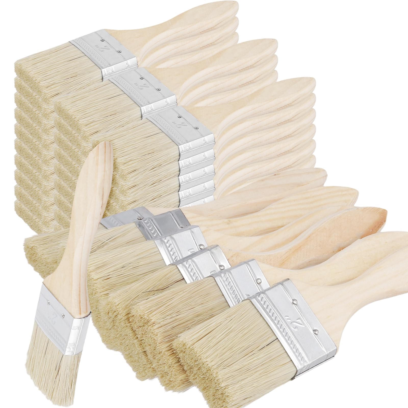 HAKZEON 50 PCS 2 Inch Chip Paint Brush Bulk, Paint Brushes Decorating with Wooden Handle, Small Paint Brushes for Walls, Wood, Stains, Varnishes, Home DIY, Disposable Brushes for Craft