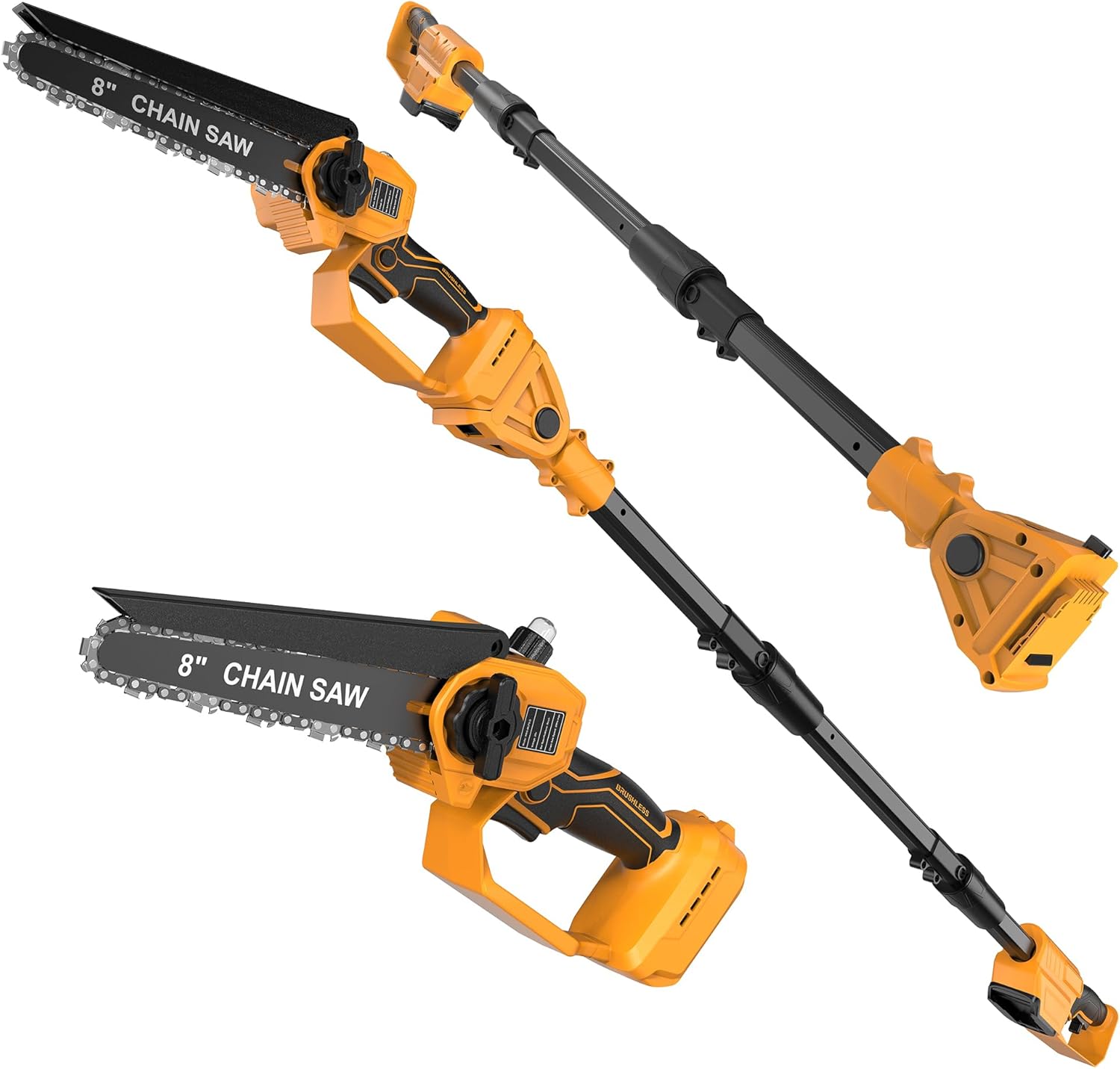 8 Inch Cordless Pole Saw Compatible with Dewalt 20V Battery, Brushless Mini Chainsaw with Extension Pole 14.2 FT Max, Pole Saws for Tree Trimming, 20 FT/S Cutting speed Auto Lubrication System