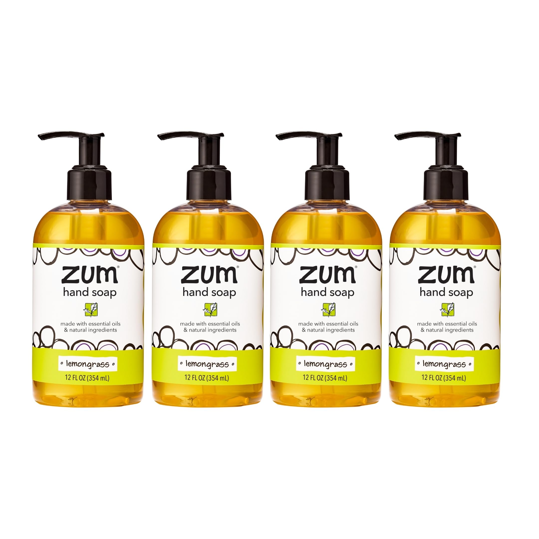 Zum Indigo Wild Hand Soap - Natural Liquid - Perfect Bathroom & Kitchen Hand Soap - Lemongrass Scent - 12 oz (4 Pack)