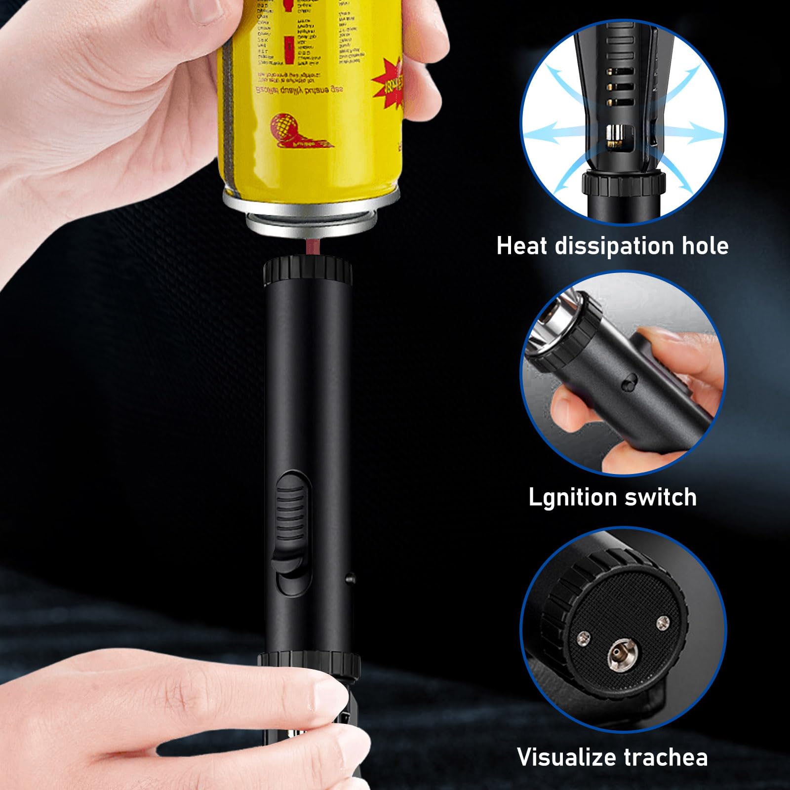 Vegena Mechero Soplete, Gas Mechero Recarga, Encendedor de 20 cm, Antiviento Recargable para Velas, Cocina, Camping, Chimenea, Negro