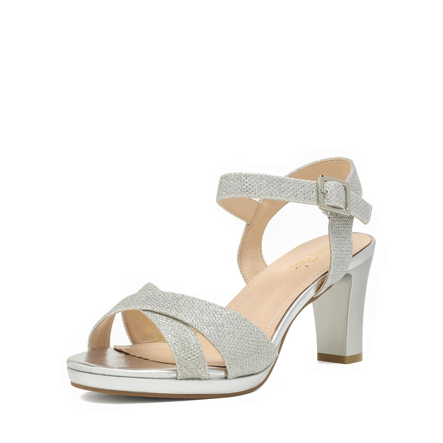 DREAM PAIRS Women’s Silver Glitter Fashion Open Toe Ankle Strap Sparkly Strappy Chunky Heel Pump Sandals Size 8.5 M US Ice-1 - Review, Price and Buying Guide