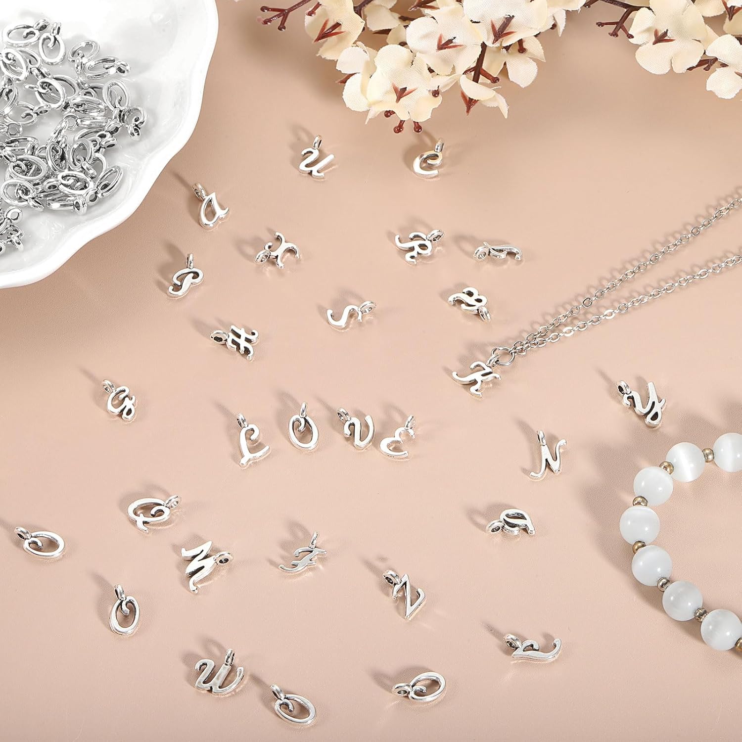 uxcell A-Z Alphabet Charm, Metal Alphabet Letter Charm Initial Charm Pendant Bead for Necklaces Bracelets Jewelry Making Craft - Image 4