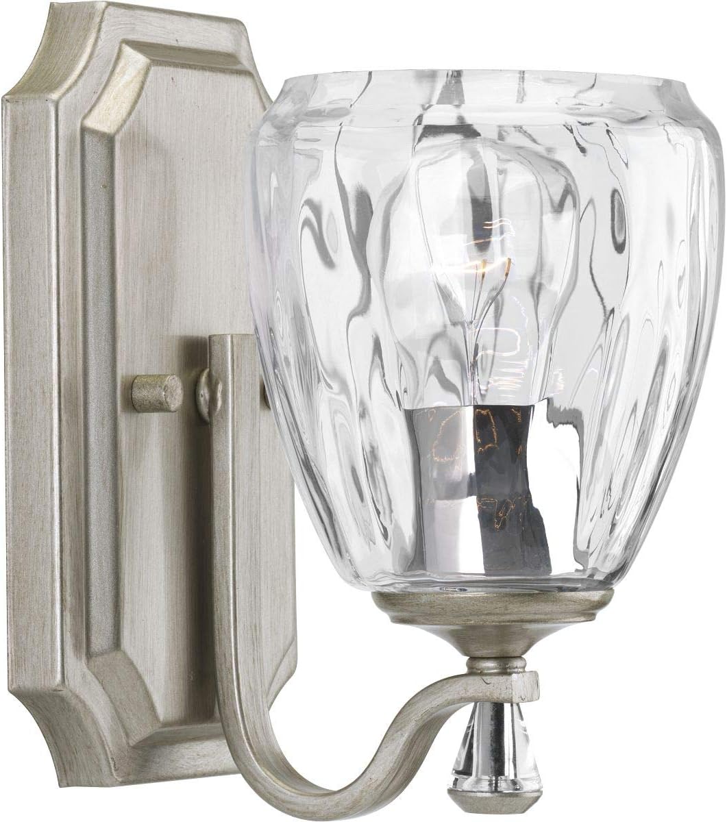 Anjoux Collection 1-Light Clear Water Glass Luxe Bath Vanity Light Silver Ridge