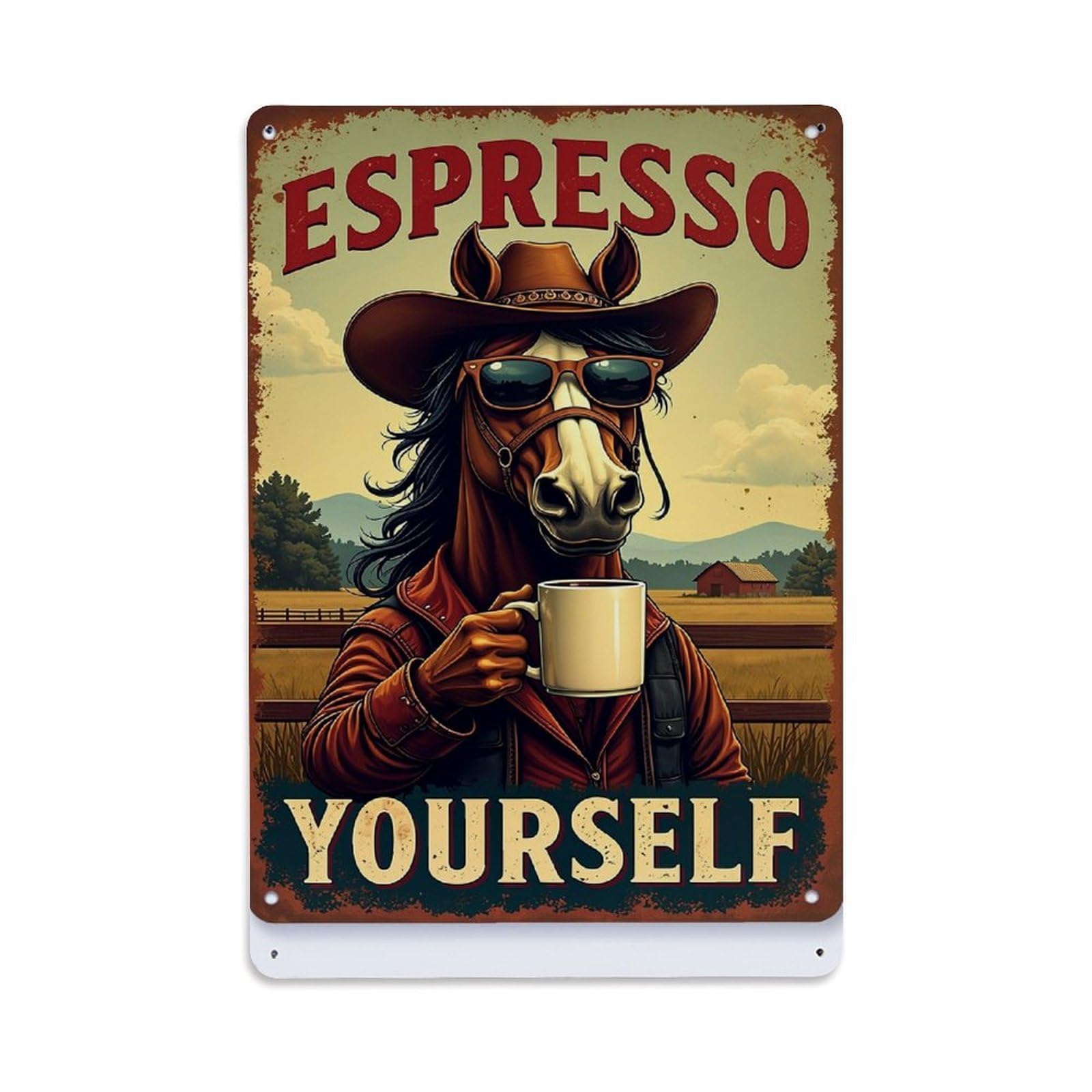 Jdyaojiesheng Vintage Cowboy Horse Espresso Mug Ranch Tin Sign Retro Metal Wall Decor Metal Poster, Home Bar Garage Farmhouse Cafe Wall Art Decoration 8X12inches