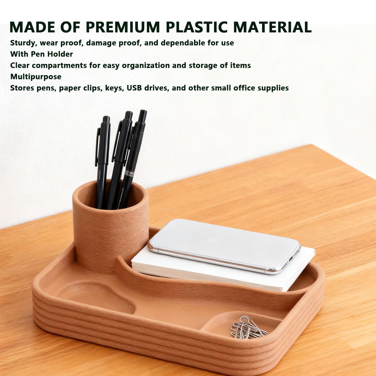 Portapenne da Scrivania, Organizer da Ufficio con Vassoio per Penne | Plastica Resistente Scomparti Trasparenti Design Compatto Ufficio Casa Studio Moderno Elegante Custodia Chiavi USB
