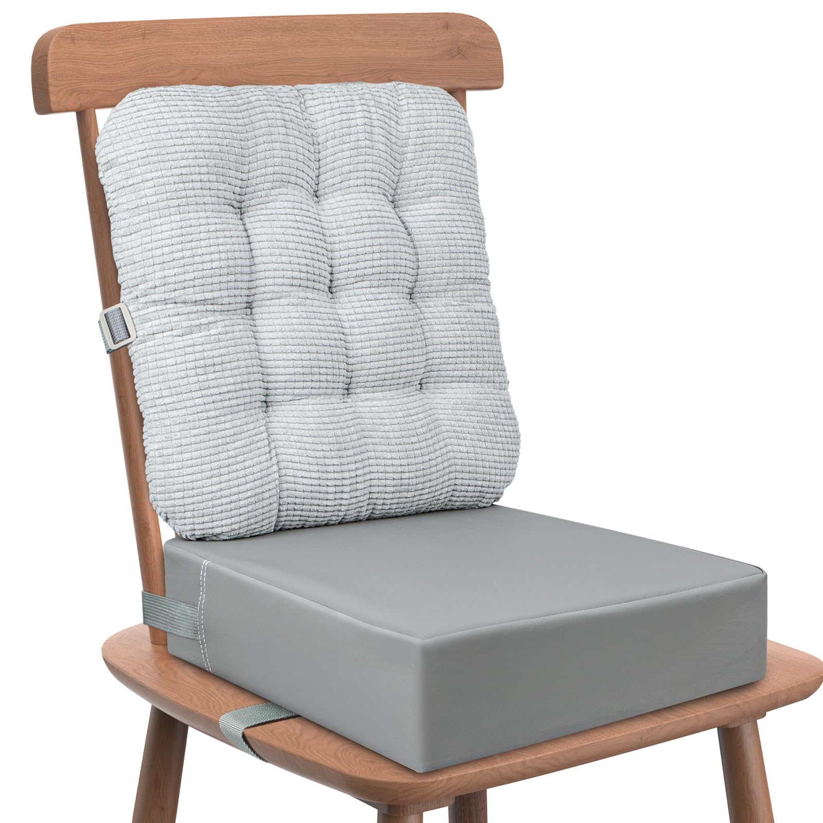 Booster Seat for Kitchen Chair Dining Table with Comfy Backrest Pillow and Adjustable Safety Buckles,Non-Slip Kid Toddler Booster Seat for Dining