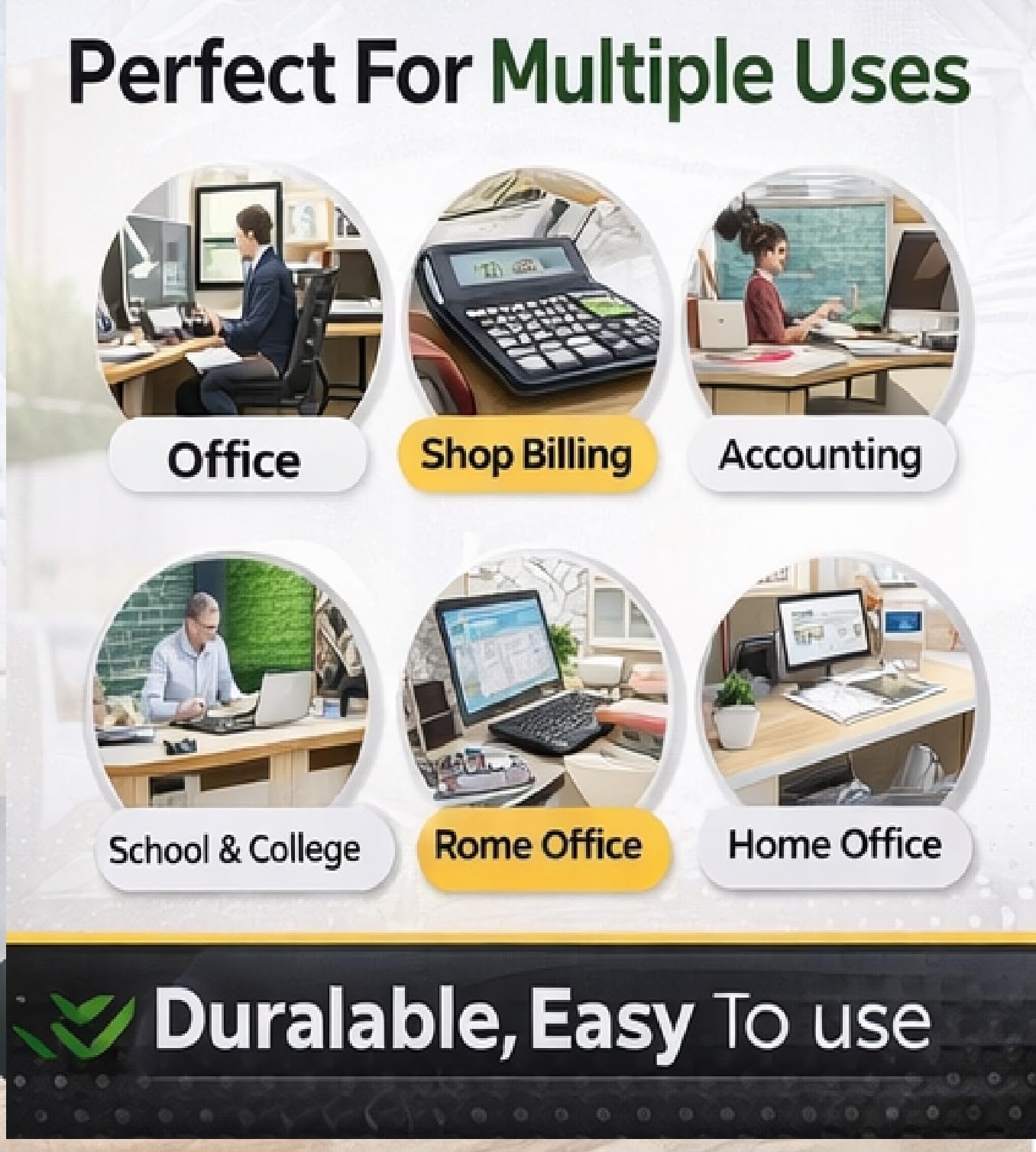 Desktop 12 Digit GST & Tax Calculator with 120 Steps Check & Correct | Large Display Business Calculator | Dual Power (Solar + Battery) | Office, Shop & School Use | Black (Pack of 4) 3