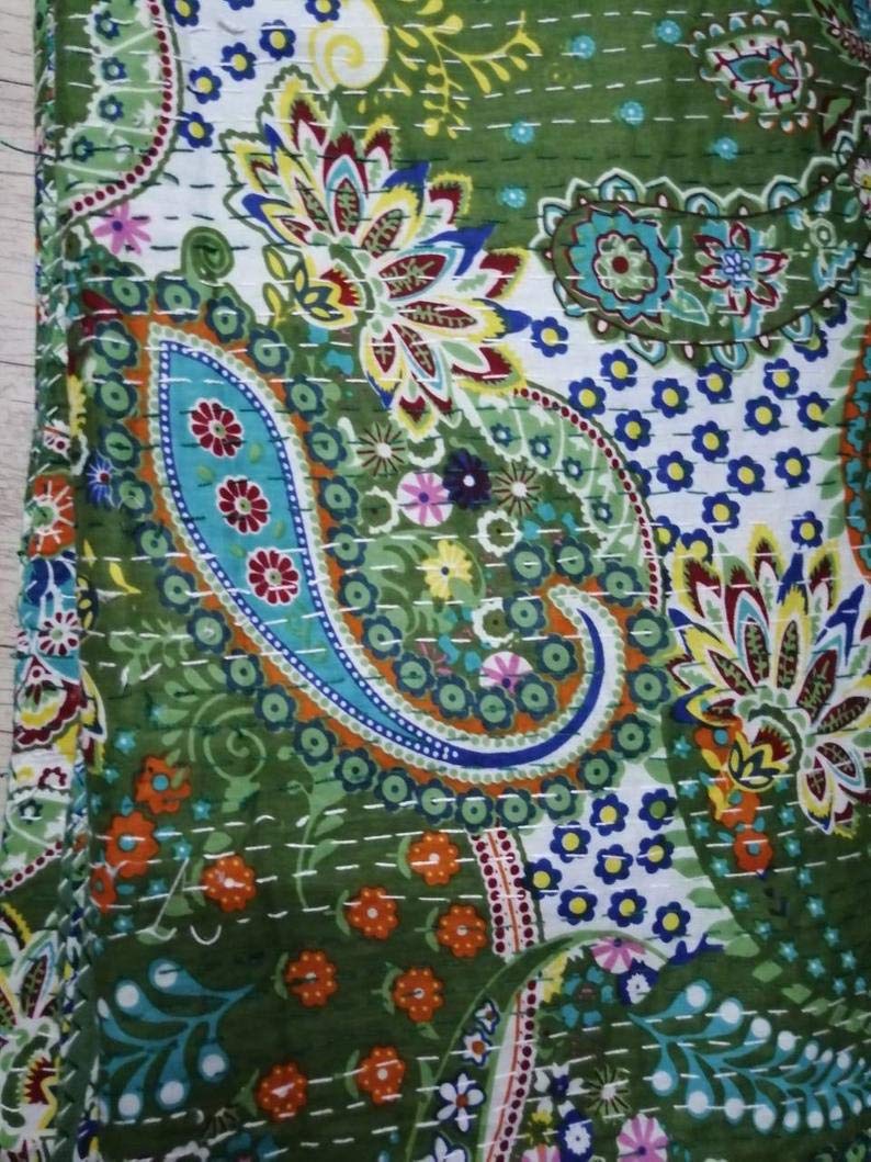 Textile Work Creations Kantha Quilt Bed Cover Blanket Bedspread Bohemian Bedding Singel Twin Size-image-27