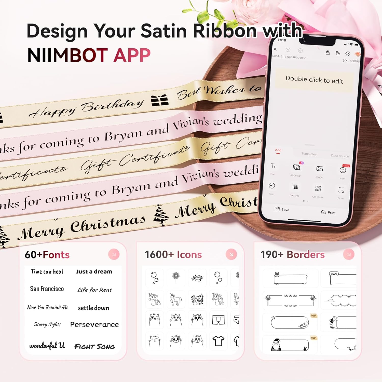 NIIMBOT N1 Ribbon & Tape Printer, Portable Label Maker Machine with Tape, Bluetooth Thermal Transfer Label Printer with Multiple Templates for Gift Wrapping, Wedding, Craft Work, Home Organization - Image 6