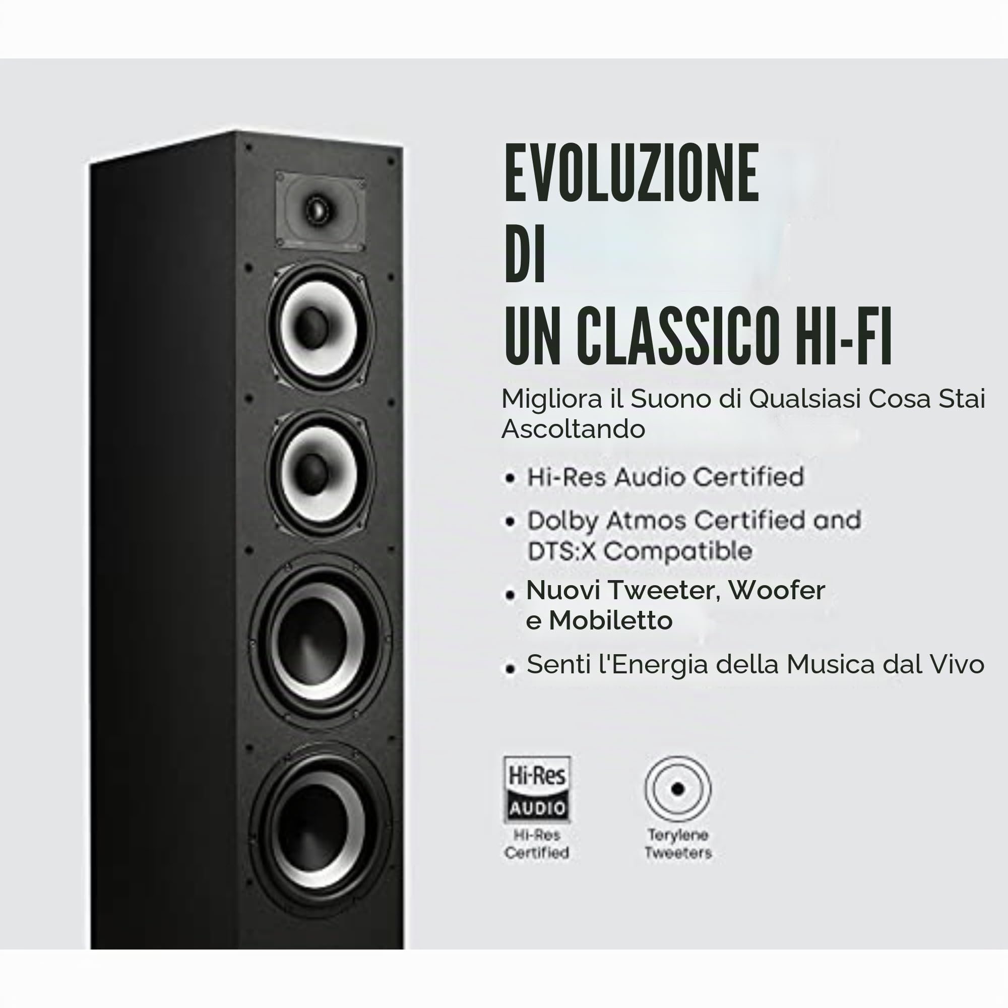 Polk Audio MXT70 - Diffusori Hi-fi per Sistema Home Cinema, ad Alta Risoluzione, Colore: Nero, 1 unità
