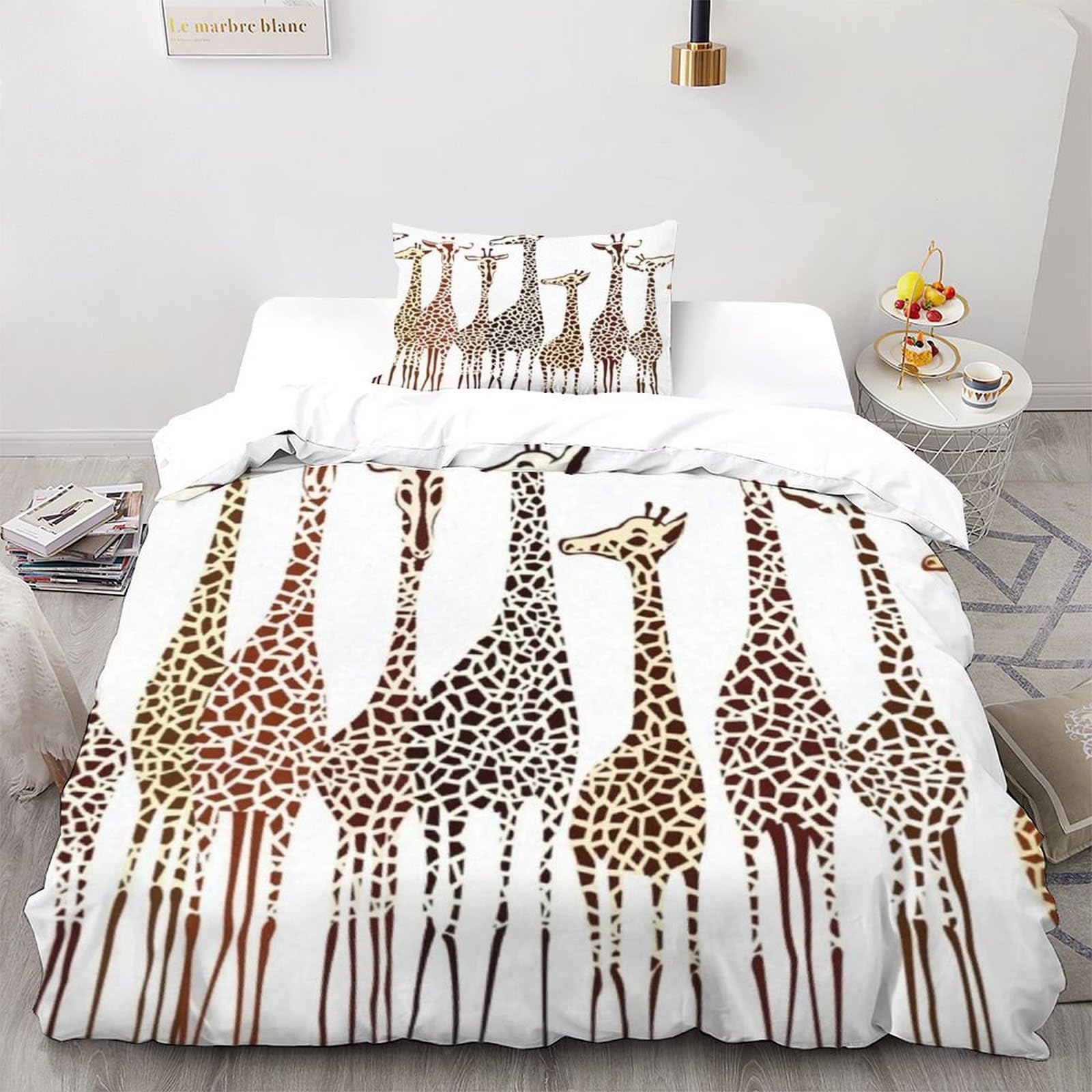 LumeNest Giraffes Patterns Bedding Set 3D Digital Printing Animal Themes Wildlife Duvet Cover Set 2 Pieces Chic Breathable for Boys & Girls Bed Set Pillowcase Single（135x200cm）