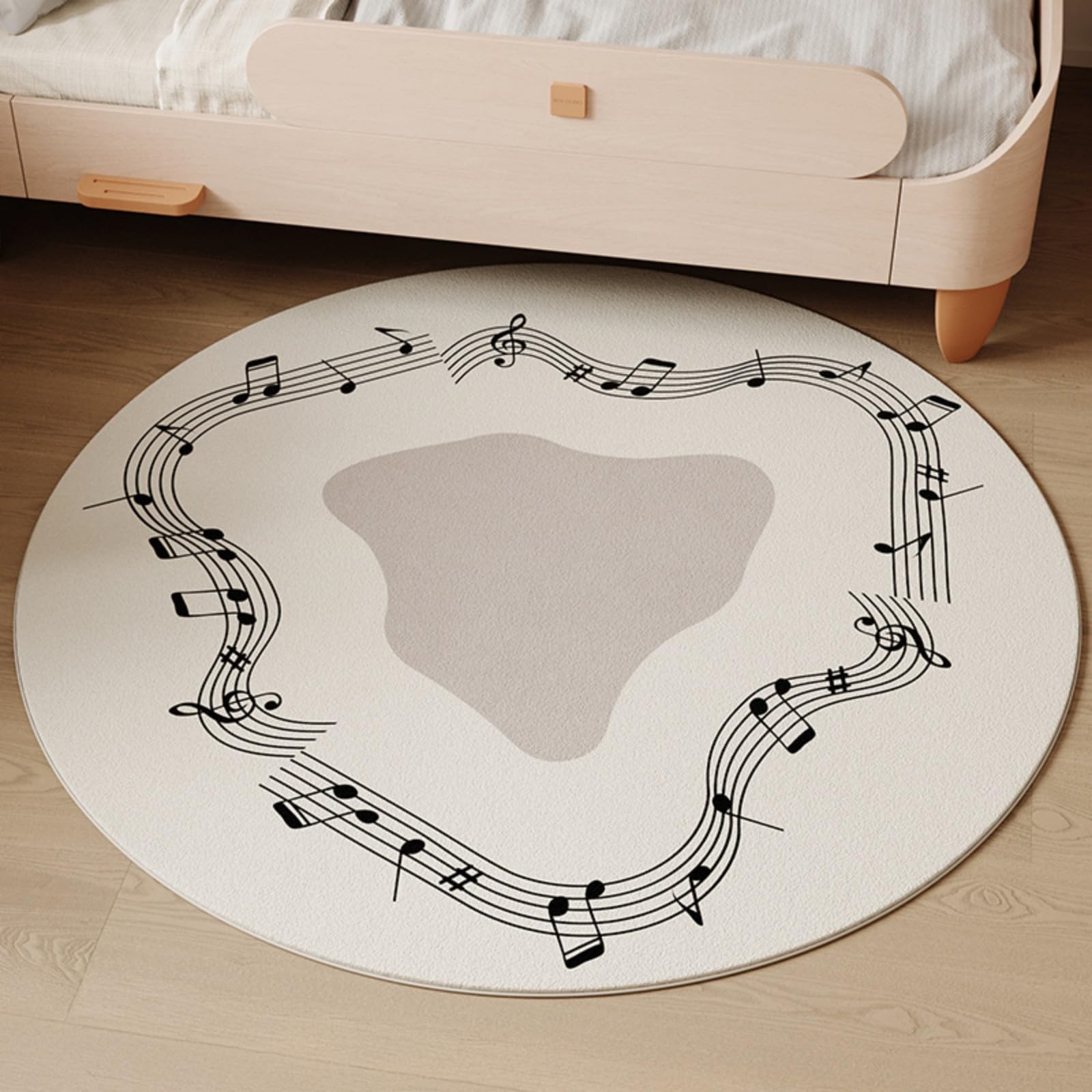 Tapis rond épais haut de gamme à motif musical pour salon élégant
