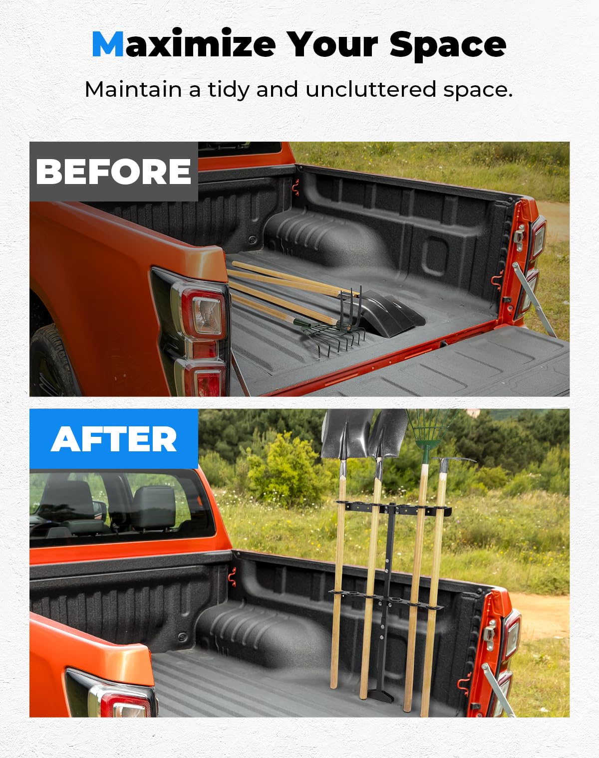 KEMIMOTO Porte-outils à main en acier robuste | Racks de pelle de remorque pour équipement de pelouse avec 6 trous compatibles avec camion, remorque, tondeuse et UTV