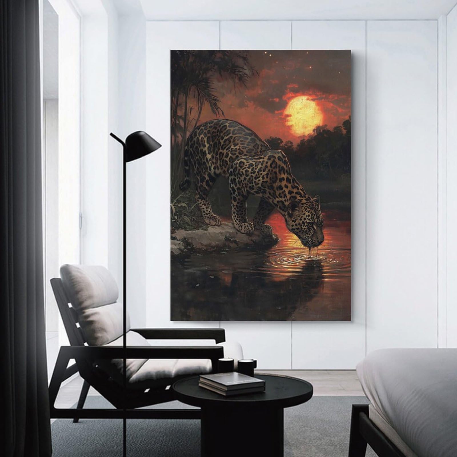 Junmoney Unframe-Style-9 Canvas Wall Art Jaguar At Sunset, 24X36inch(60X90cm), For Lounge Decor, Bedroom Walls Or Flats, Eye Catching Artwork For Blank Walls