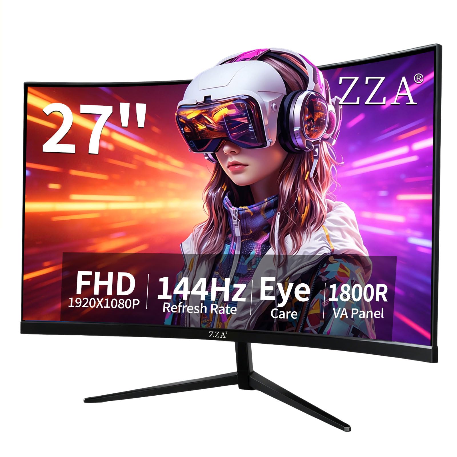 ZZA 27 Inch Curved Gaming Monitor 144Hz