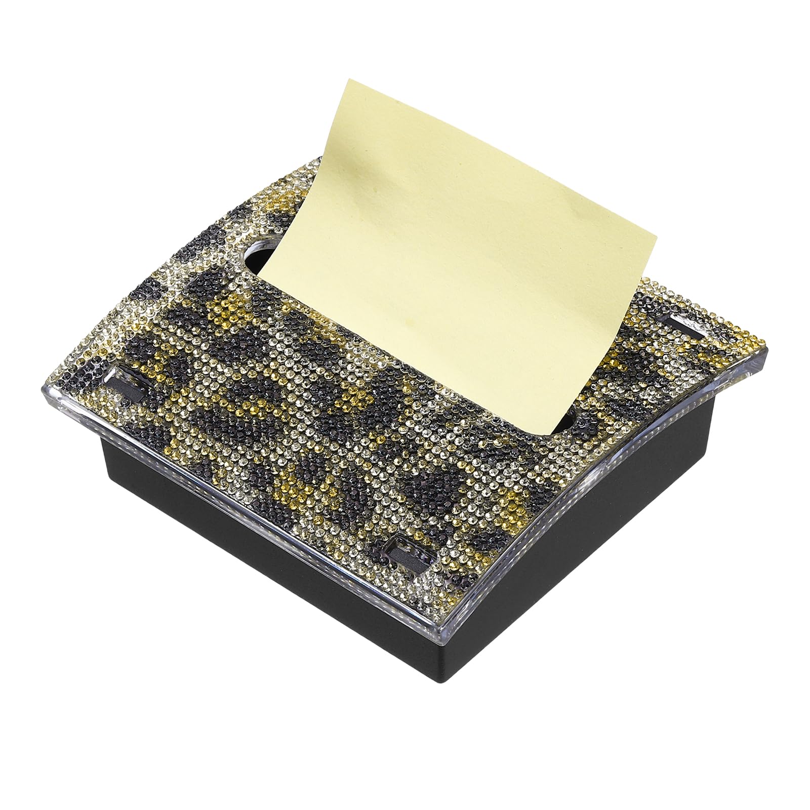 PATIKIL Stick Note Pad Holders, 4 x 4 Inches Rhinestone Sticky Note Dispenser Memo Pad Holder Office Desk Organizer Supplies for Office Home Desk Organization, Leopard
