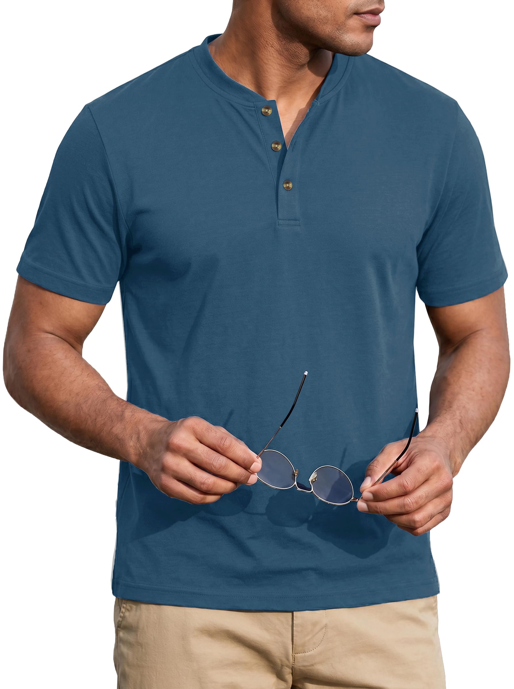 TACVASEN Henley Shirt Herren Sommer UV-Schutz Casual Shirts mit Knopfleiste | Basic Polyester Tshirt Atmungsaktive Leicht Obertail Regular Fit Kurzarm Freizeitshirt mit Knopfleiste