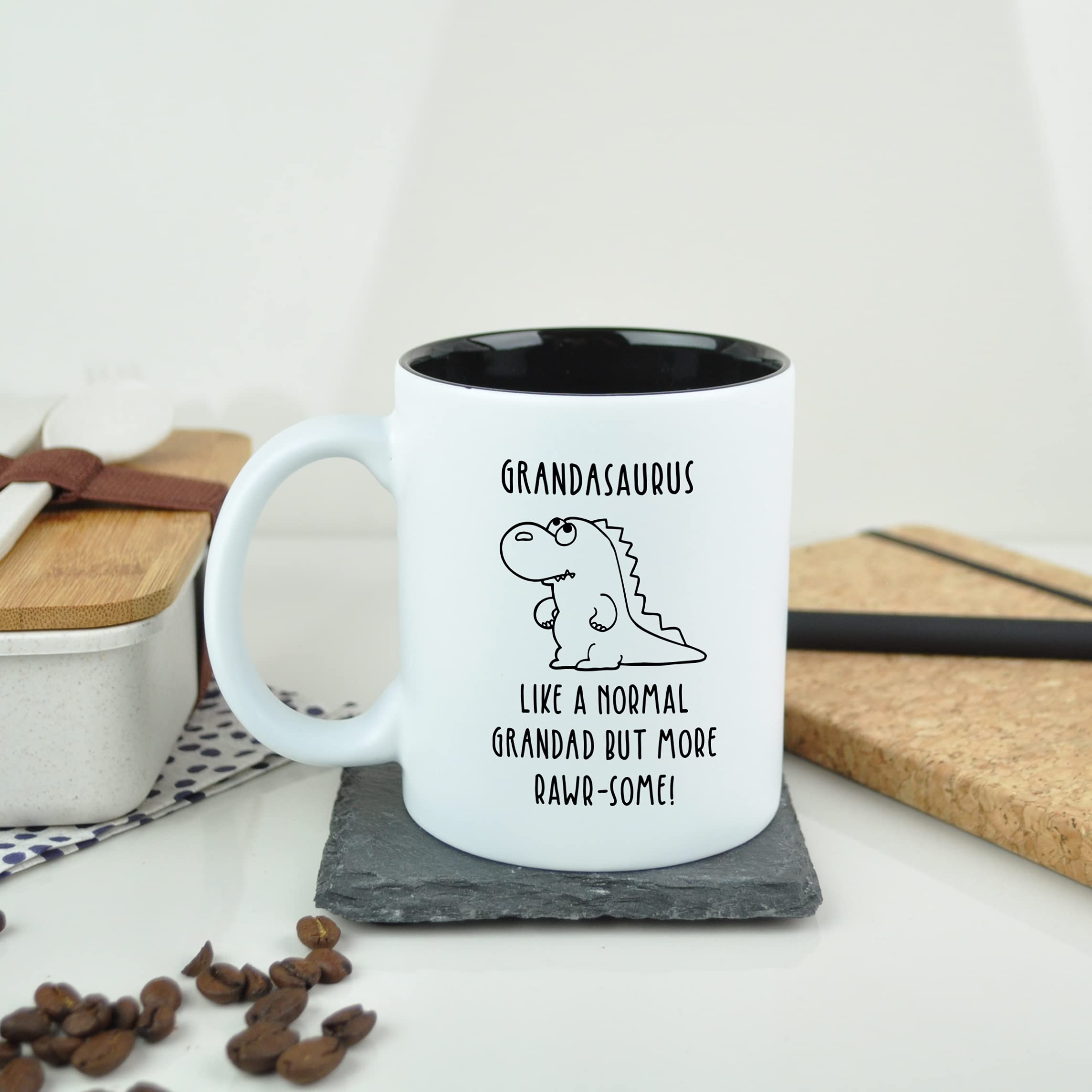 eBuyGB Grandasaurus Mug, Grandad Mug, Dinosaur Mug, Engraved Black Reveal Coffee Mug Tea Cup, Father's Day Gift for Granddad, Grandpa, Birthday Gift, Funny Present