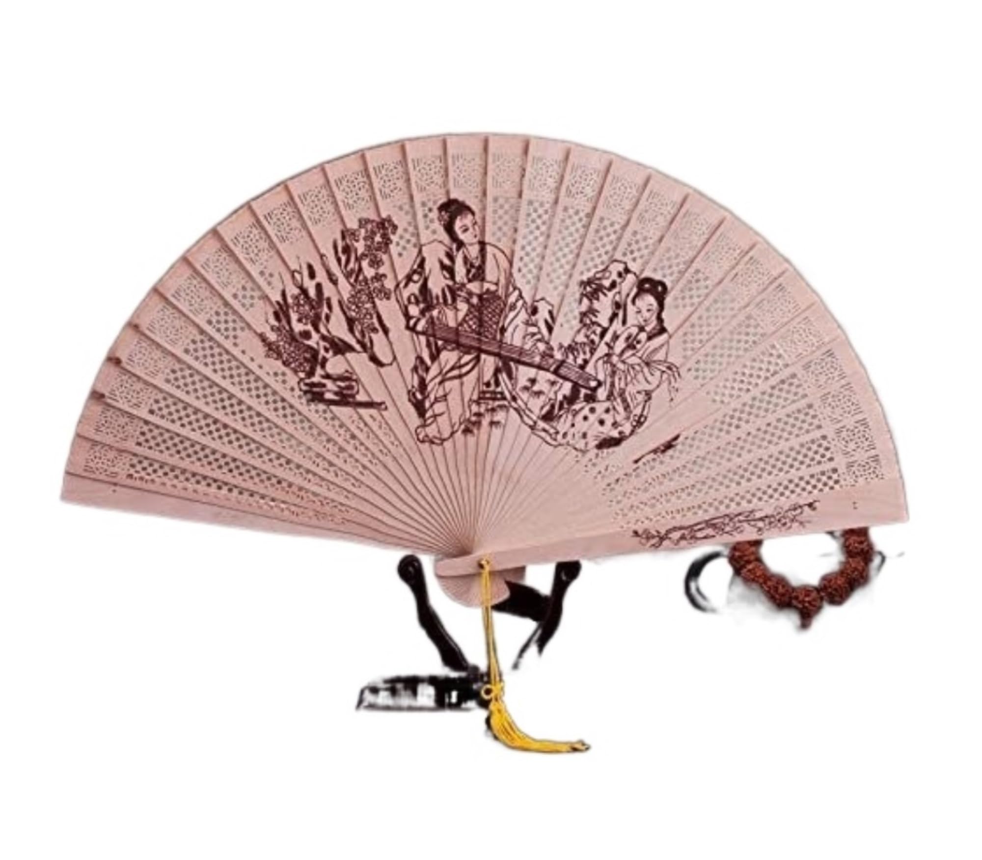 WDCDYQDH Folding Fans Hand Fan Chinese Original Wooden Flower Classical Printedfan Decorative