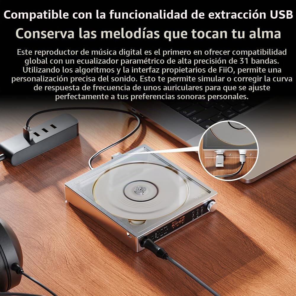 FiiO DM15 R2R – Reproductor de CD portátil, DAC USB de Alta fidelidad y transmisor Bluetooth 5.4, Pantalla HD, Salida 3.5mm y 4.4mm balanceada, batería 7h, Negro