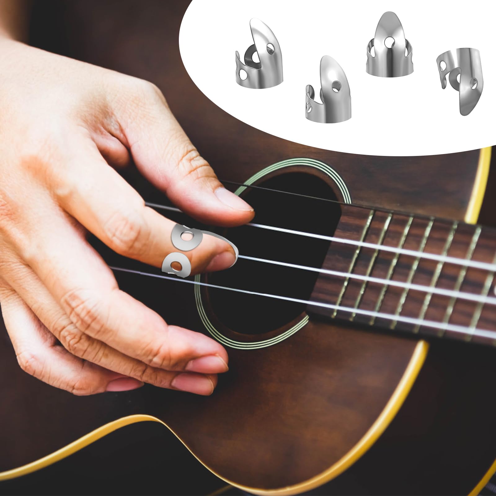 6 plettri per chitarra da dita: in metallo, plettro regolabile per basso con acciaio inossidabile e plettro per il pollice, per chitarra, banjo e altri strumenti