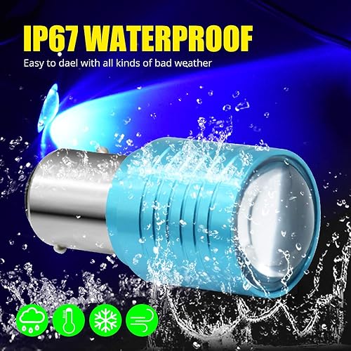 Miniatura 5 de Bombilla LED 1157 para motocicleta, luz estroboscópica azul con largo alcance, BAY15D 2057 2357 7528 1 LED de alta potencia con proyector para