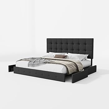 Amazon.com: SHA CERLIN Upholstered King Size Platform Bed