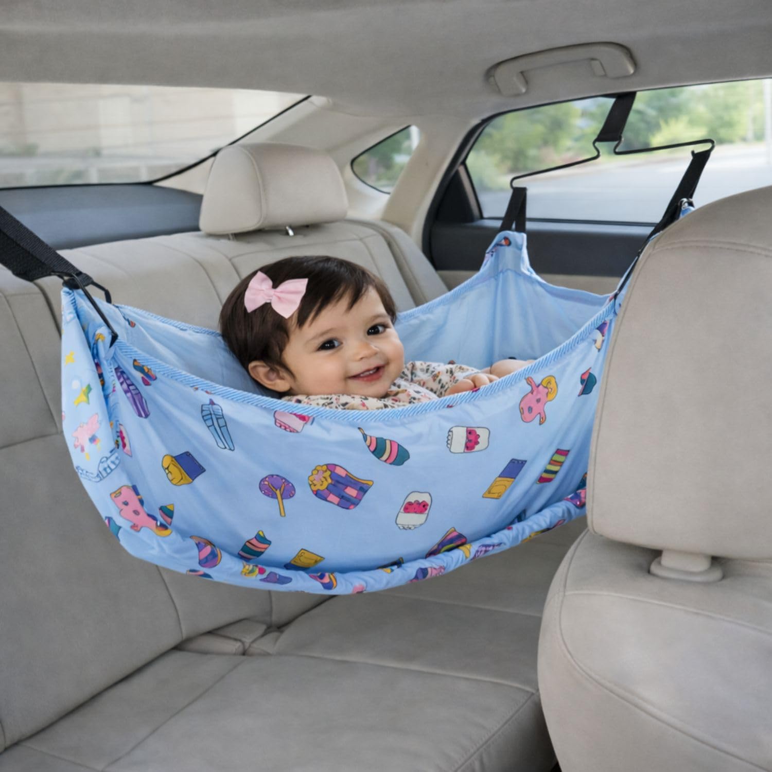 Car Cradle Kit with Premium Hammock | with 1 Overhead Strap, 2 Car Handle Strap, 2 Pangla/Hangers & a Premium Hammock | Travel Car Baby Joli/Jula | for 0-3 Year Baby-image-16
