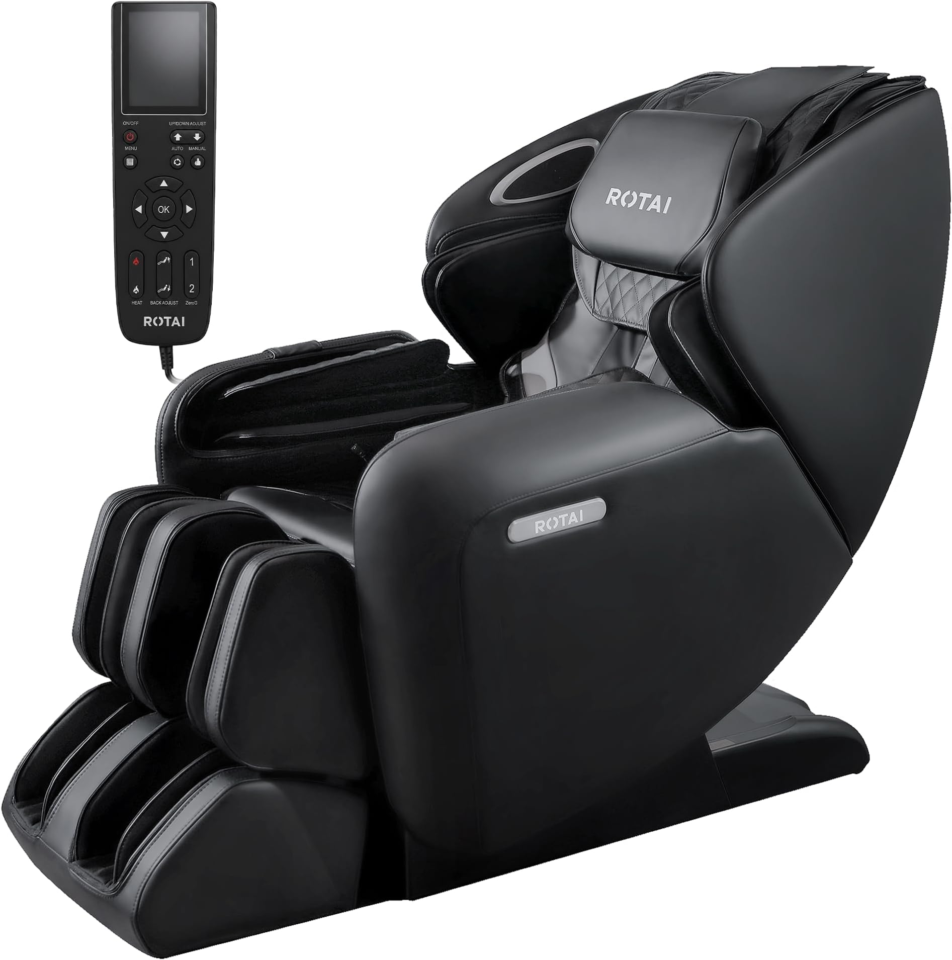 ROTAI Massage Chair with Heat Neck Shoulder Back Massage Recliner,Full Body Massage Chair with Foot Rollers Zero Gravity Home Office Armchair (Black)