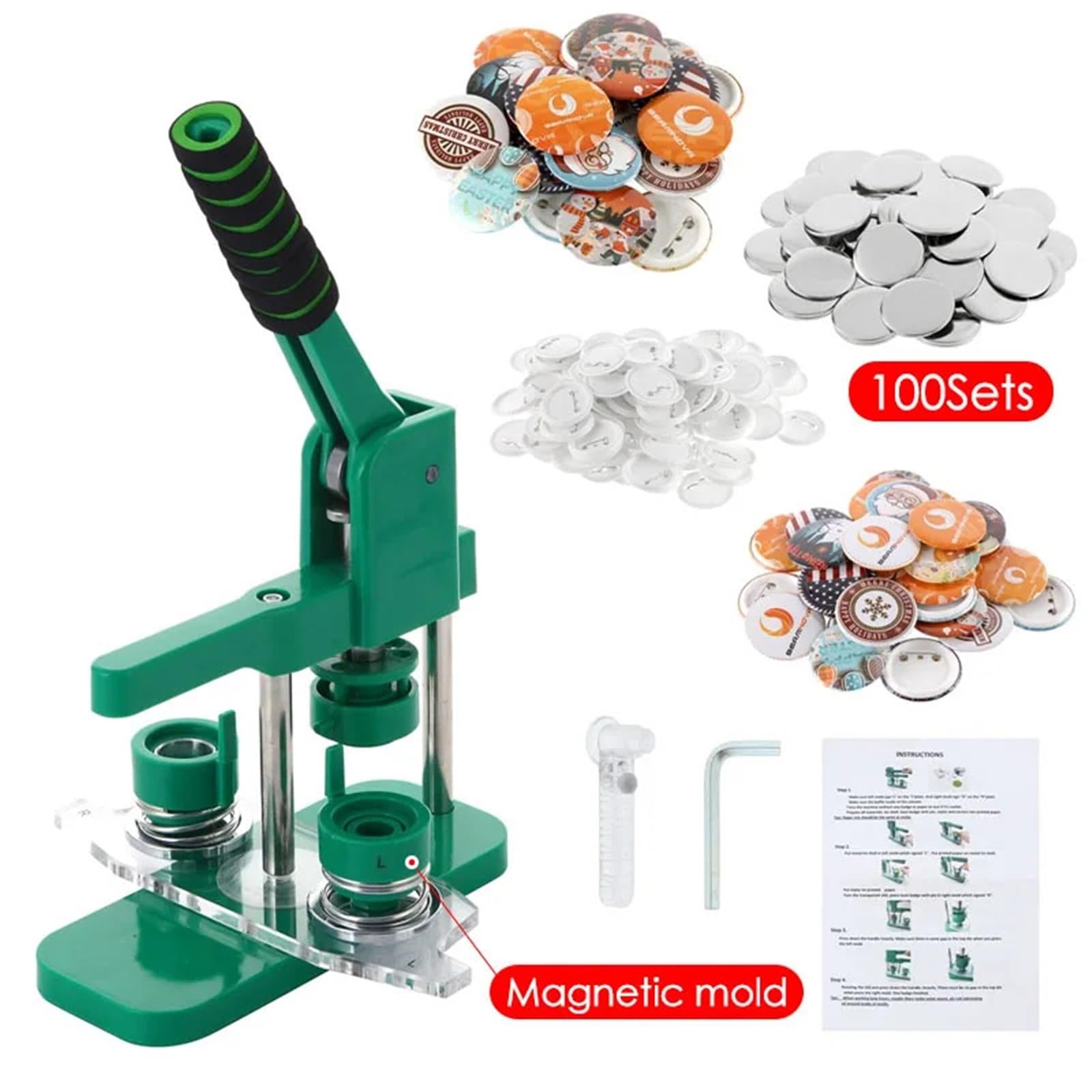 Button Maker Máquina para hacer botones Para molde magnético extraíble 25/32/44/58mm Para 100 juegos piezas Maquina Hacer Chapas(44mm Purple Set)