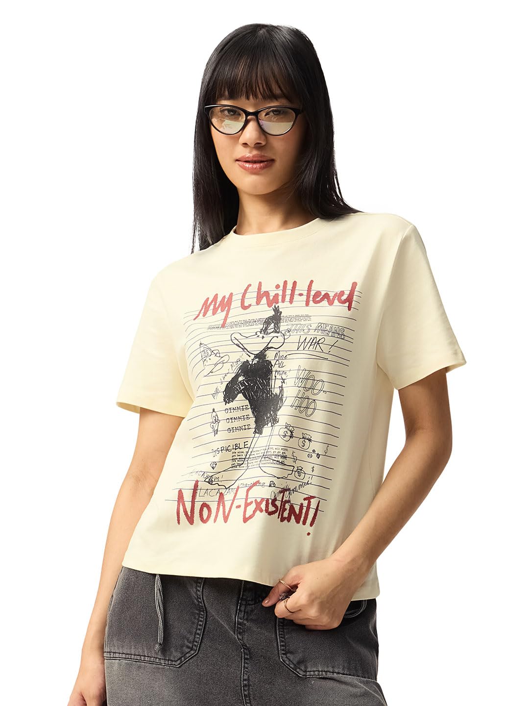 the souled store Looney Tunes: No Chill Women and Girls Short Sleeves Round Neck Cream Graphic Printed Cotton Relaxed Fit Lightweight Everyday Streetwear T-Shirt-picture-47