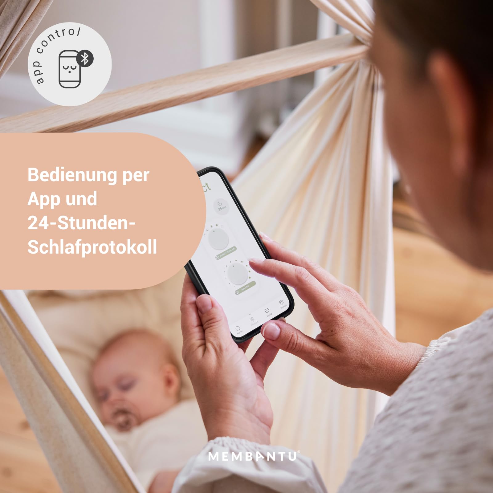 Federwiegenmotor LeeLo02, App-gesteuerter Babywiegen Motor, Extra Leise, 10 Geschwindigkeiten, Timer und Schlafprogramme, über 10.000 Std. Lebensdauer (grau)