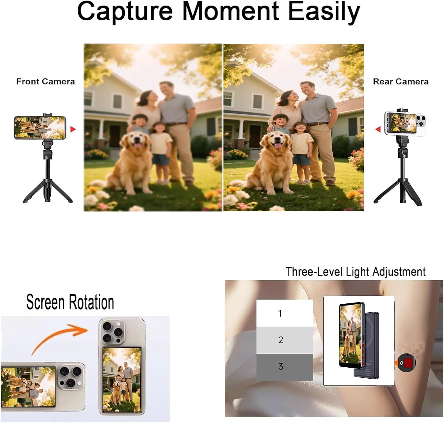 Vlog Selfie Monitor Screen(Alloy Case), Content Creator Essentials,Back Camera Magnetic Mirror Monitor for TikTok, Selfie, YouTube, Live Streaming, Screen Mirroring for iPhone Camera (Silver)