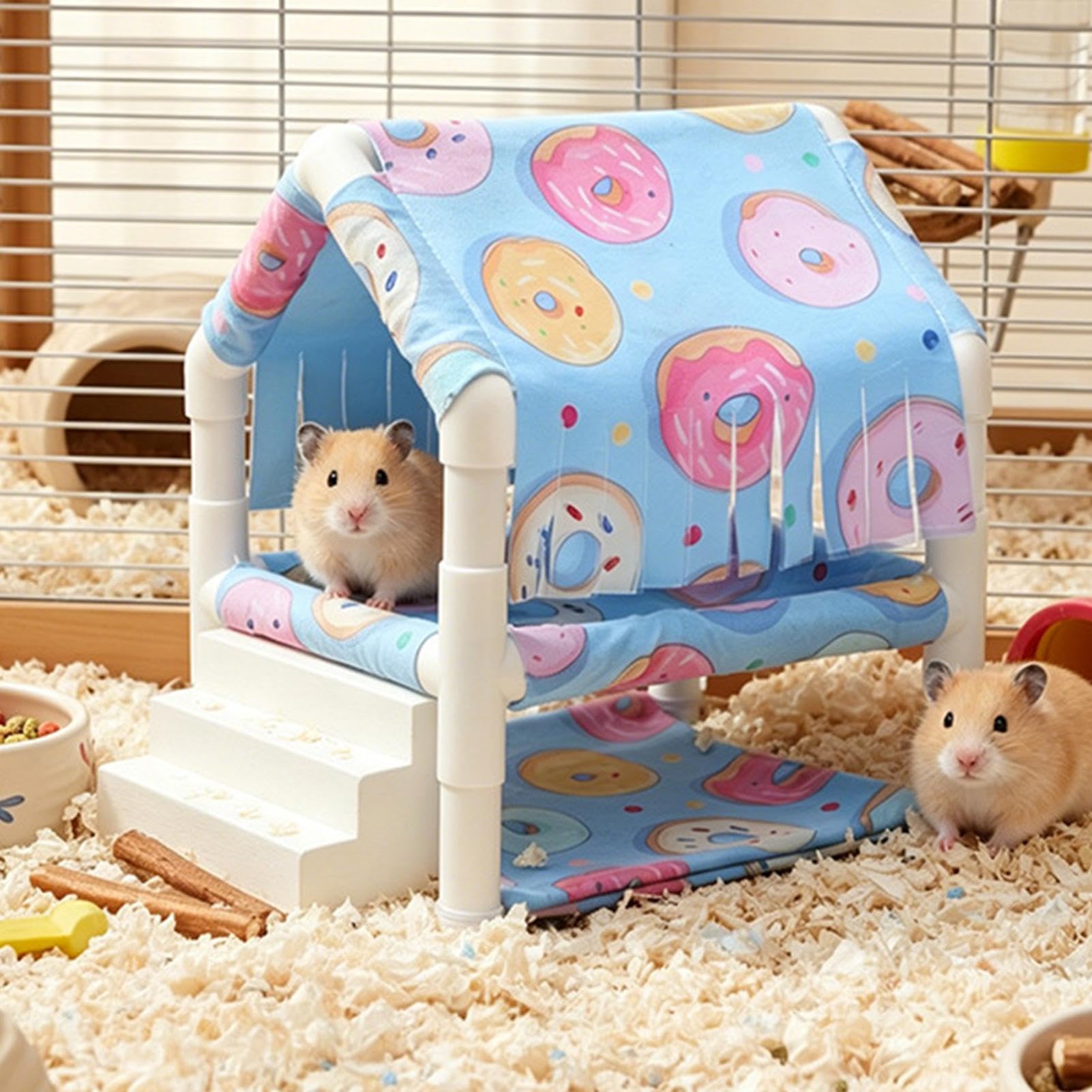 Casetta Per Criceti Arricchimento 2 Piani Smontabile Per Animali | Decorazione Gabbia, Riposo Criceti Adatto a Conigli, Gerbilli, Topi, Furetti, Casa, Appartamento, Fattoria