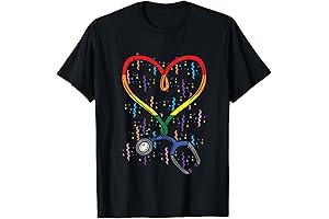 Rainbow Flag Stethoscope Heart Nurse RN Scrub Gay Pride LGBT T-Shirt