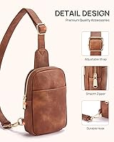 Vista 12 de Telena Riñonera pequeña para mujer, de cuero, cangureras, bolsa de pecho para mujer 3-camel marrón