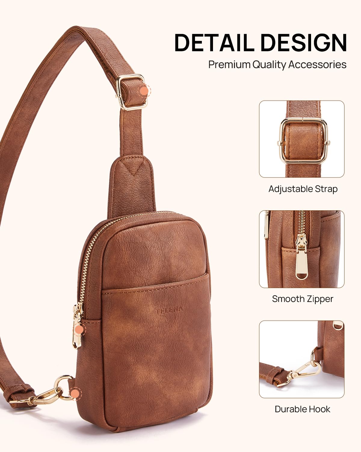 Telena Crossbody Bag, Leather Sling - Image 5