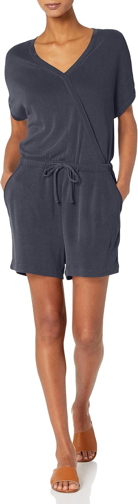 Daily Ritual Women's Standard Sandwashed Modal Blend Short-Sleeve Overlap Romper | Amazon