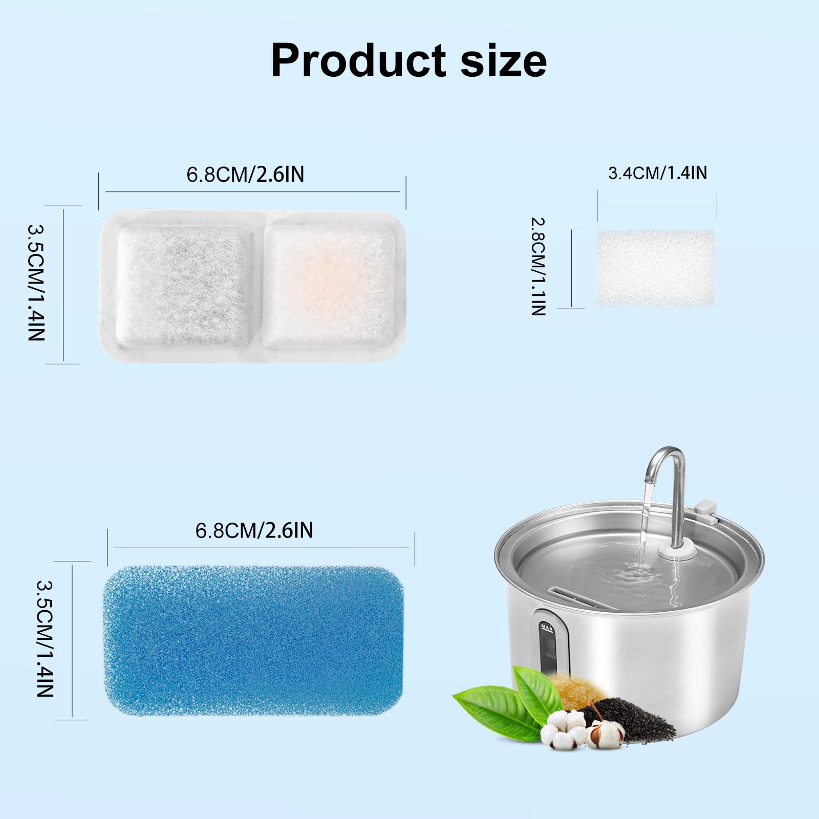 Filtros de fuente de agua para gatos de repuesto compatibles con fuente de agua para gatos, filtros de fuente para gatos para filtros de fuente de acero inoxidable de 2 L (paquete de 12)