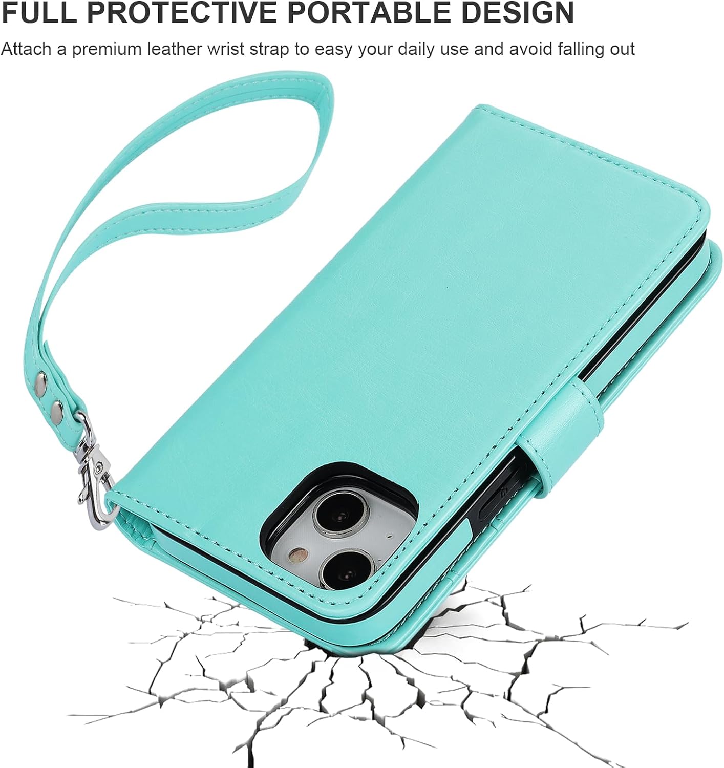 Bocasal Detachable Wallet Case for iPhone 14 RFID Blocking Card Slots Holder Premium PU Leather Magnetic Kickstand Shockproof Wrist Strap Removable Flip Protective Cover 5G 6.1 inch (Light Blue)