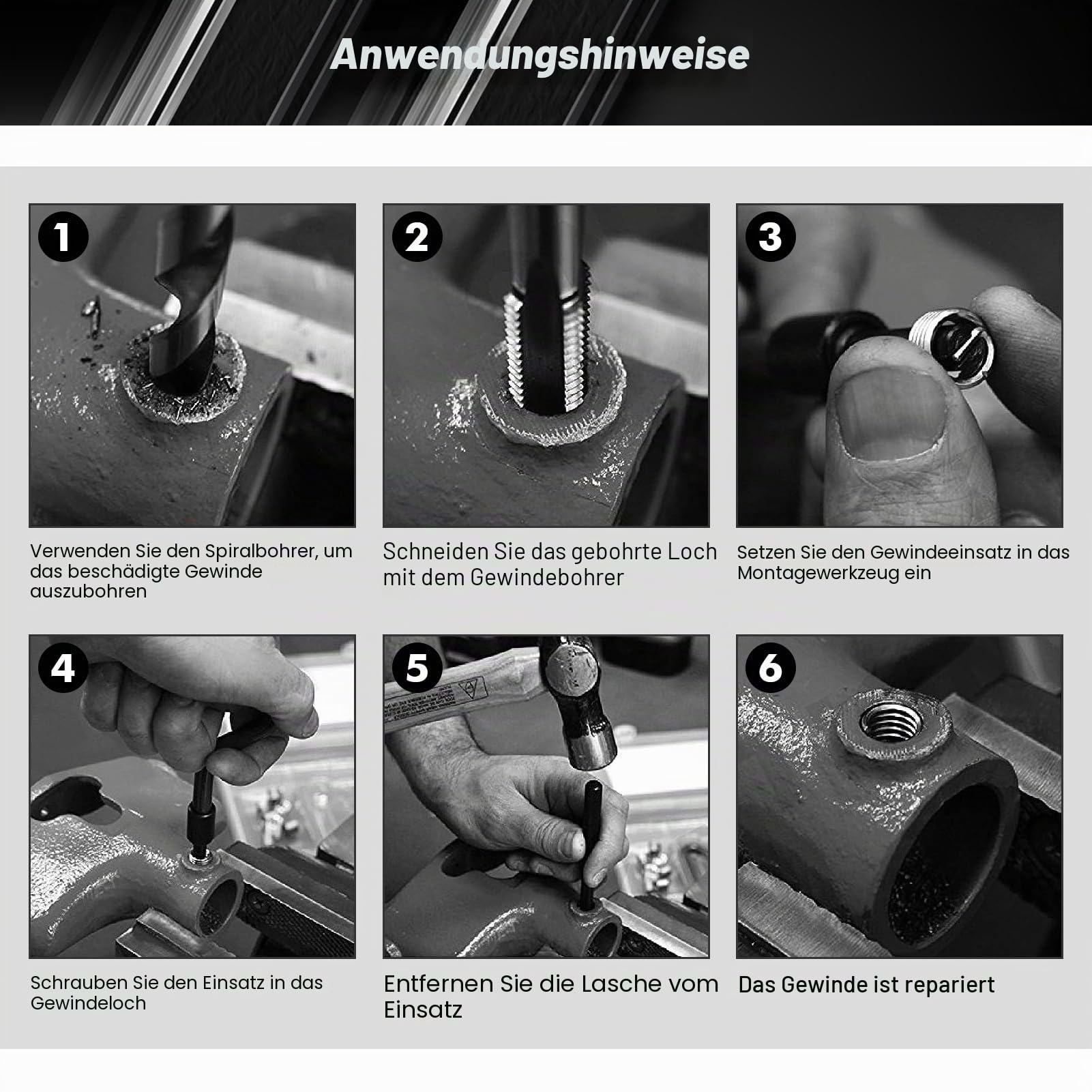 11 Stück M16x2 Gewindereparatursatz Bohrer Reparatursatz mit Aufbewahrungsbox, Edelstahl Innengewinde Reparatur Zubehör Sortiment Kit Gewindeeinsatz Werkzeug