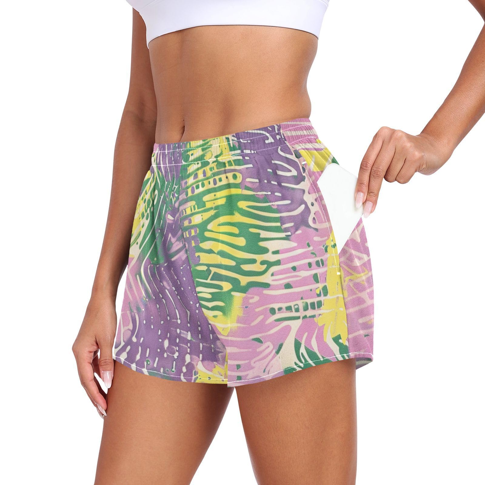 EtherSpher Rendered in Green Pink and Purple Womens Athletic Shorts Loose&Comfy Girls Beach Shorts for Running Lounging Fishing Hiking Shorts para Mujer L