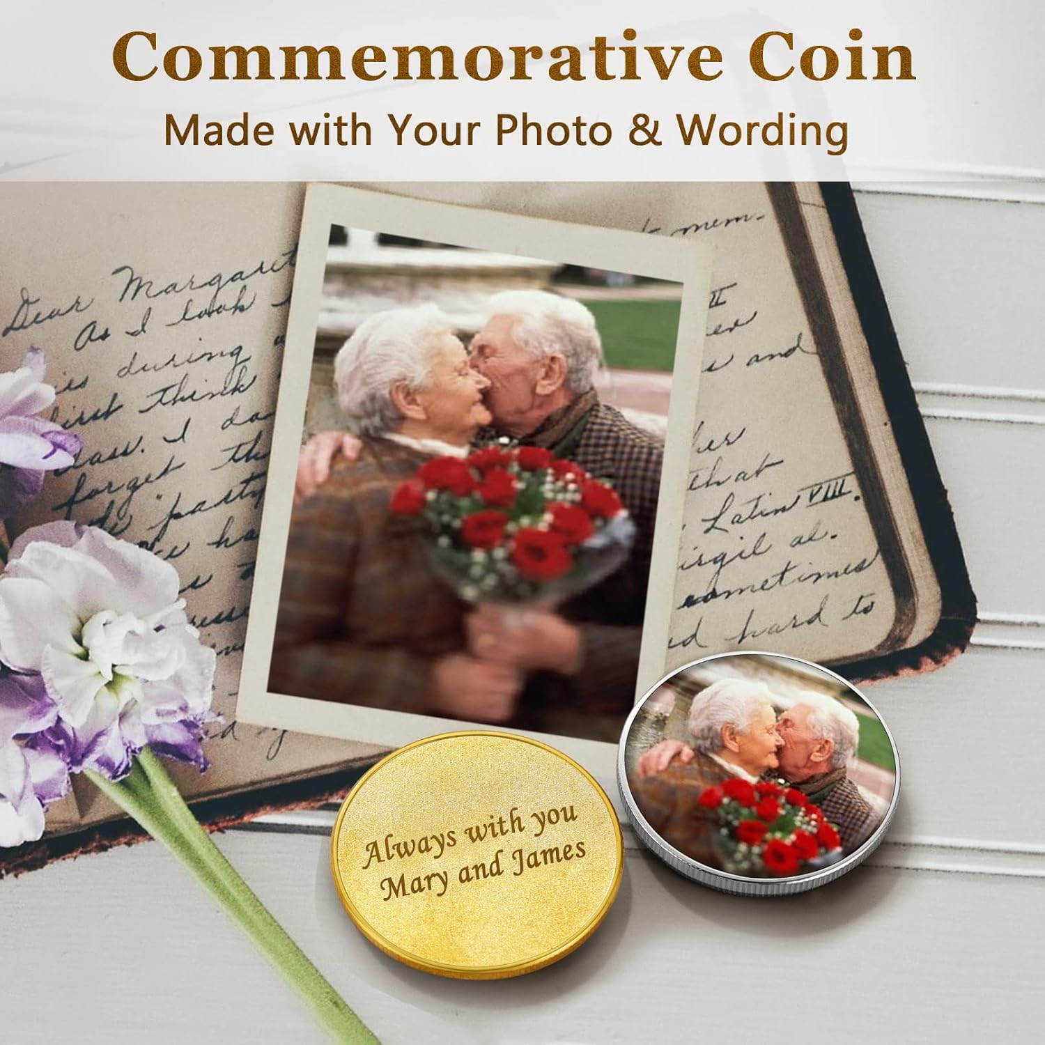 Custom4U Personalized Photo Pocket Coin Custom Picture Text Commemorative Coins Memorial Pocket Token Customized Gifts for Women Men Dad (Gift Box)